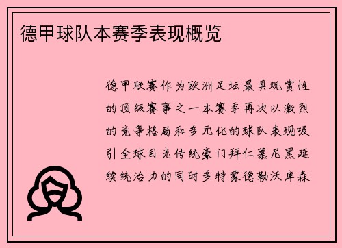 德甲球队本赛季表现概览